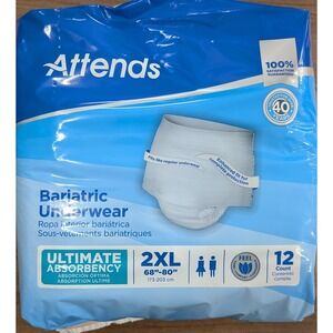 Attends Bariatric Underwear Unisex 2XL  New 12ct Ultimate Absorbency 68-80in